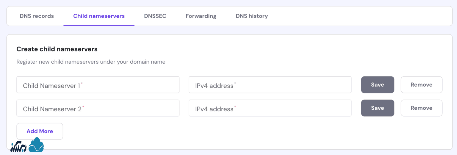 اتصال دامنه به سرور مجازی با استفاده از نیم سرورهای اختصاصی - تنظیم نیم‌سرورهای فرزند